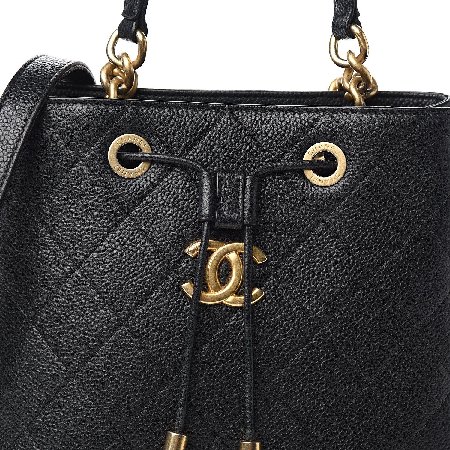 Chanel Grained Calfskin Stitched Small Drawstring Bag Black 10 of 11