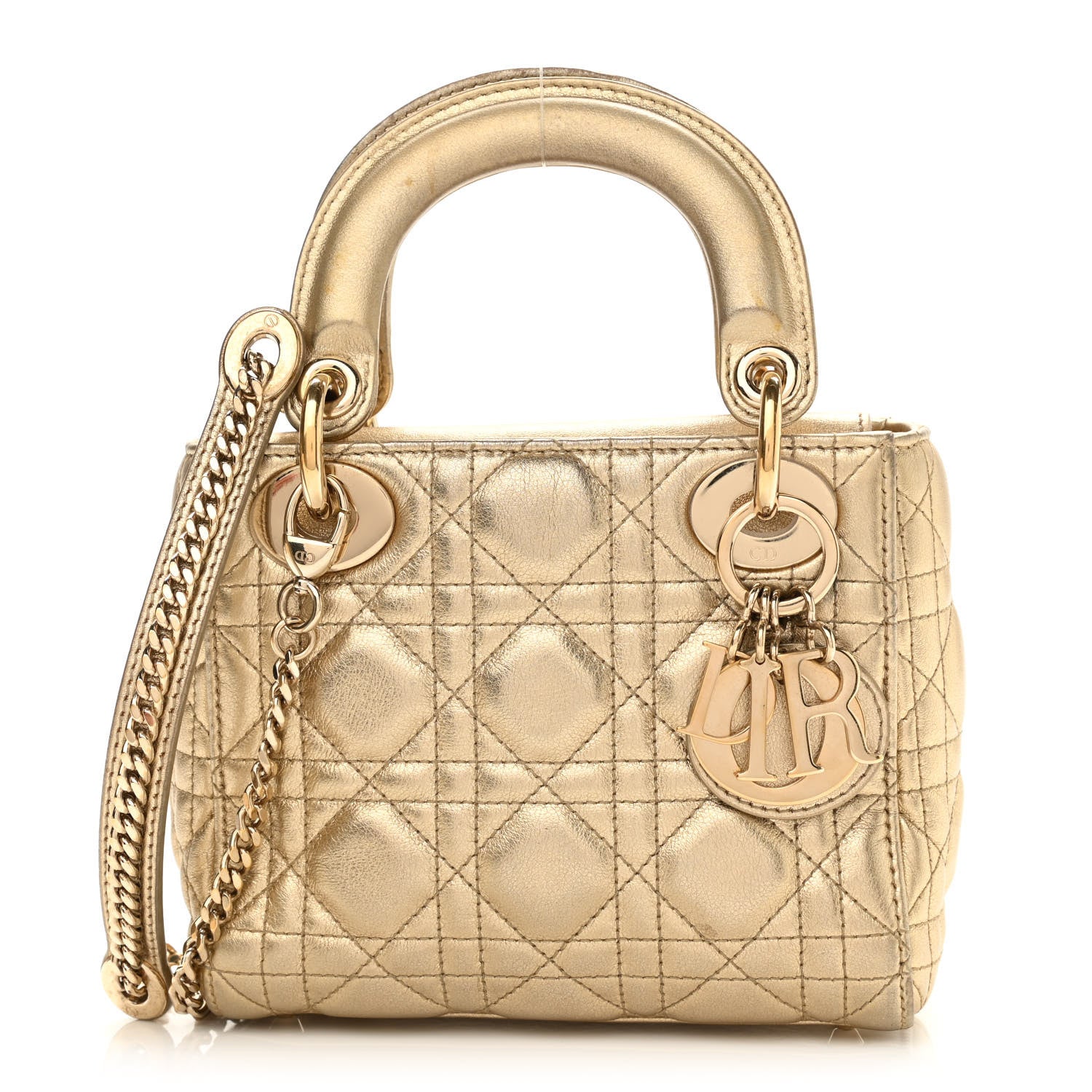 Christian Dior Metallic Lambskin Cannage Mini Lady Dior Gold 1 of 16