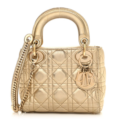 Christian Dior Metallic Lambskin Cannage Mini Lady Dior Gold 1 of 16