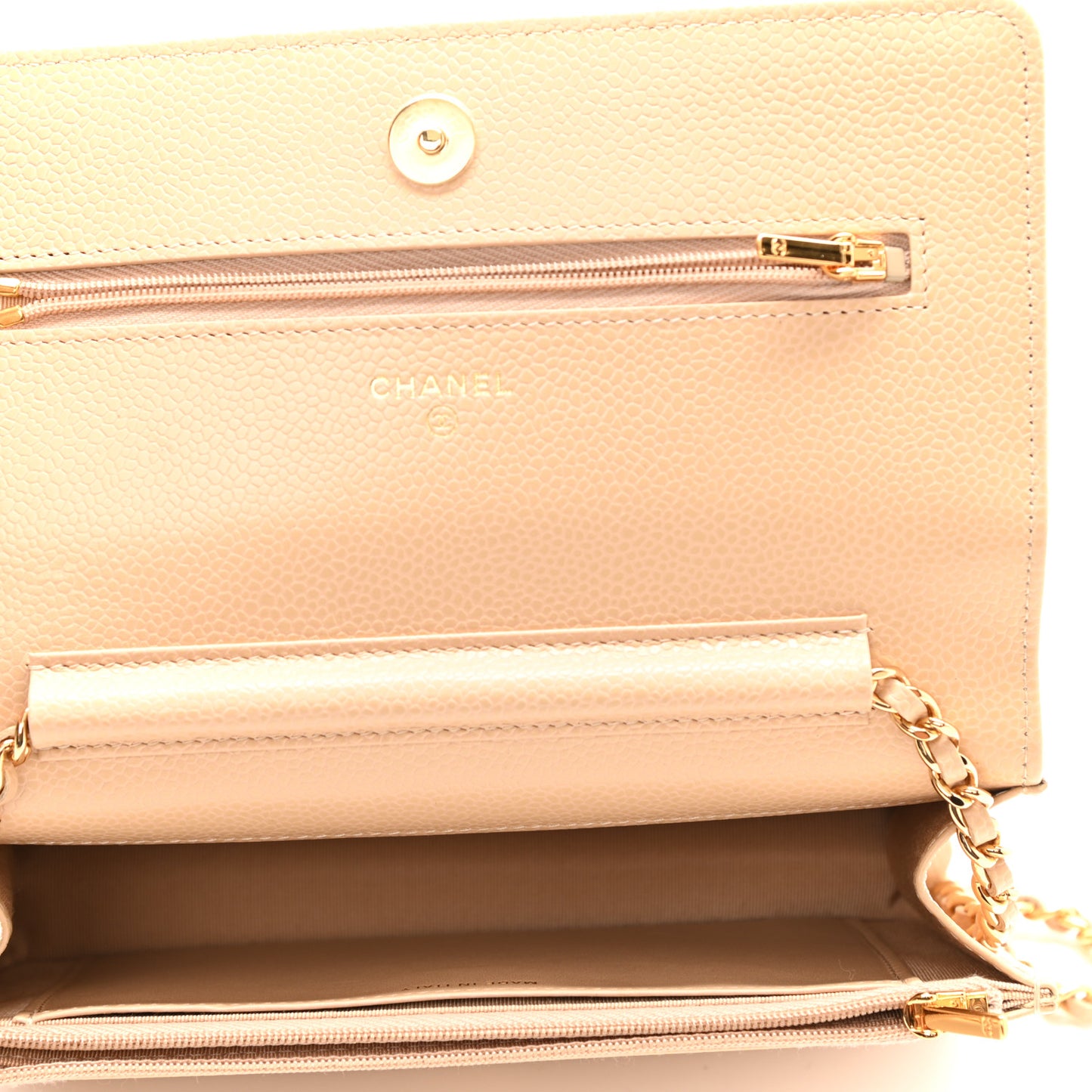 Caviar Quilted Wallet On Chain WOC Beige