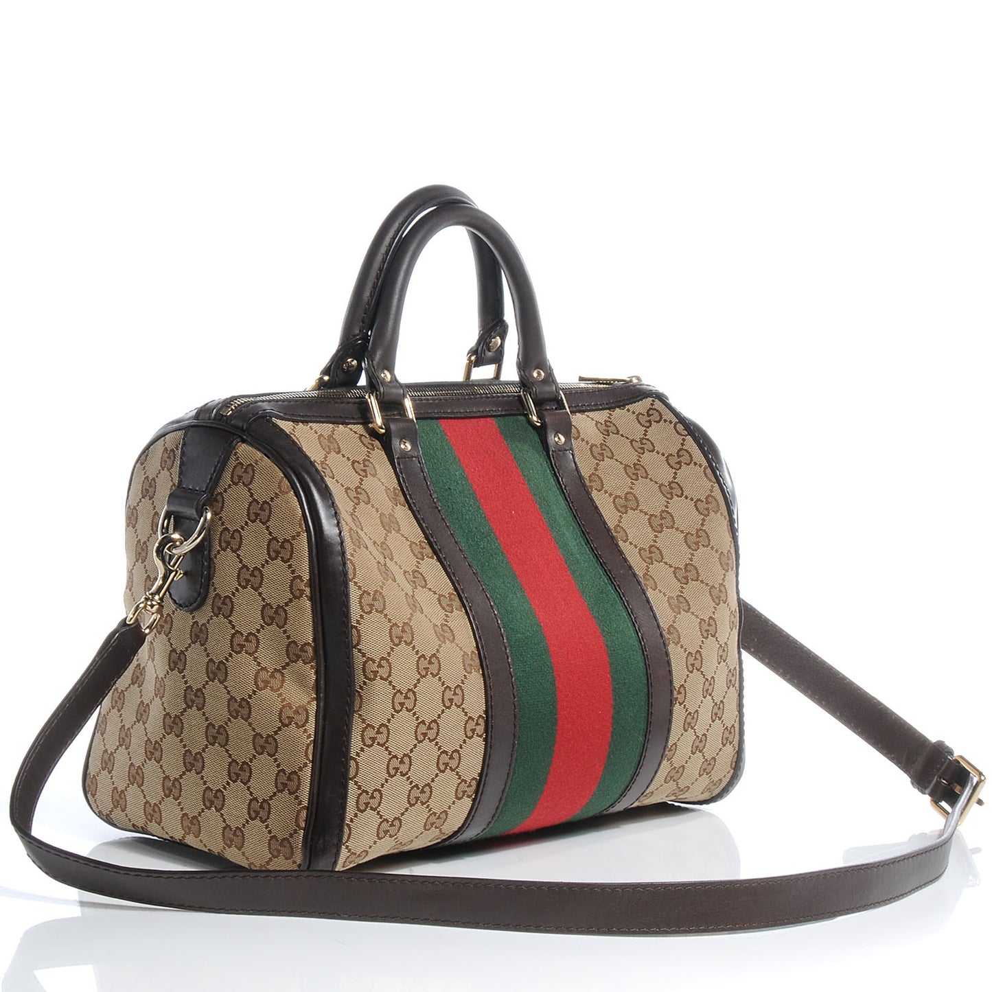 Monogram Selleria Calfskin Vintage Web Medium Boston Beige Ebony Cocoa