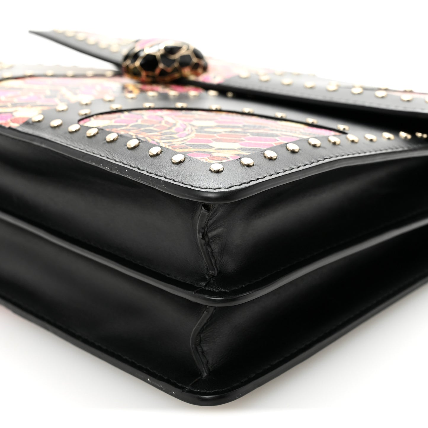 Calfskin Karung Studded Serpenti Forever Shoulder Bag Black Pink Multicolor