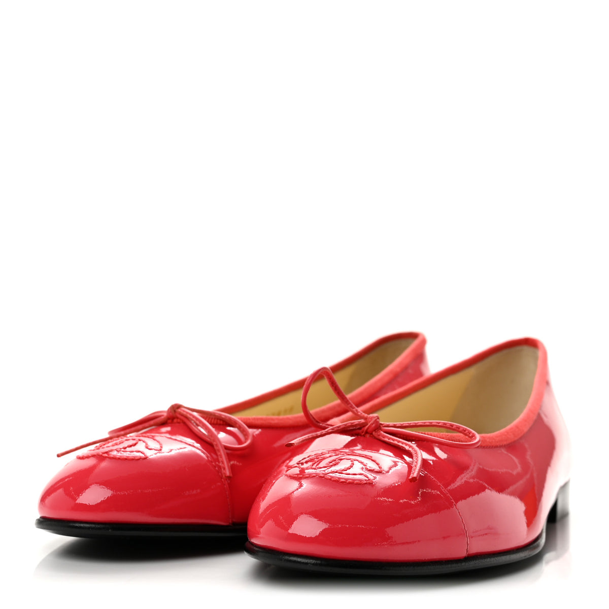 Chanel Patent Calfskin CC Cap Toe Ballerina Flats 37 Coral 4 of 9
