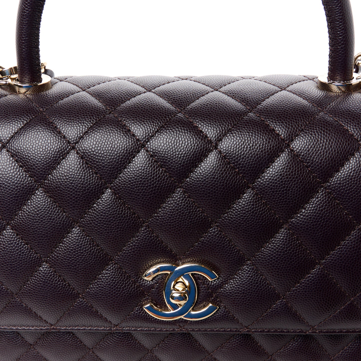 Caviar Quilted Small Coco Handle Flap Dark Brown