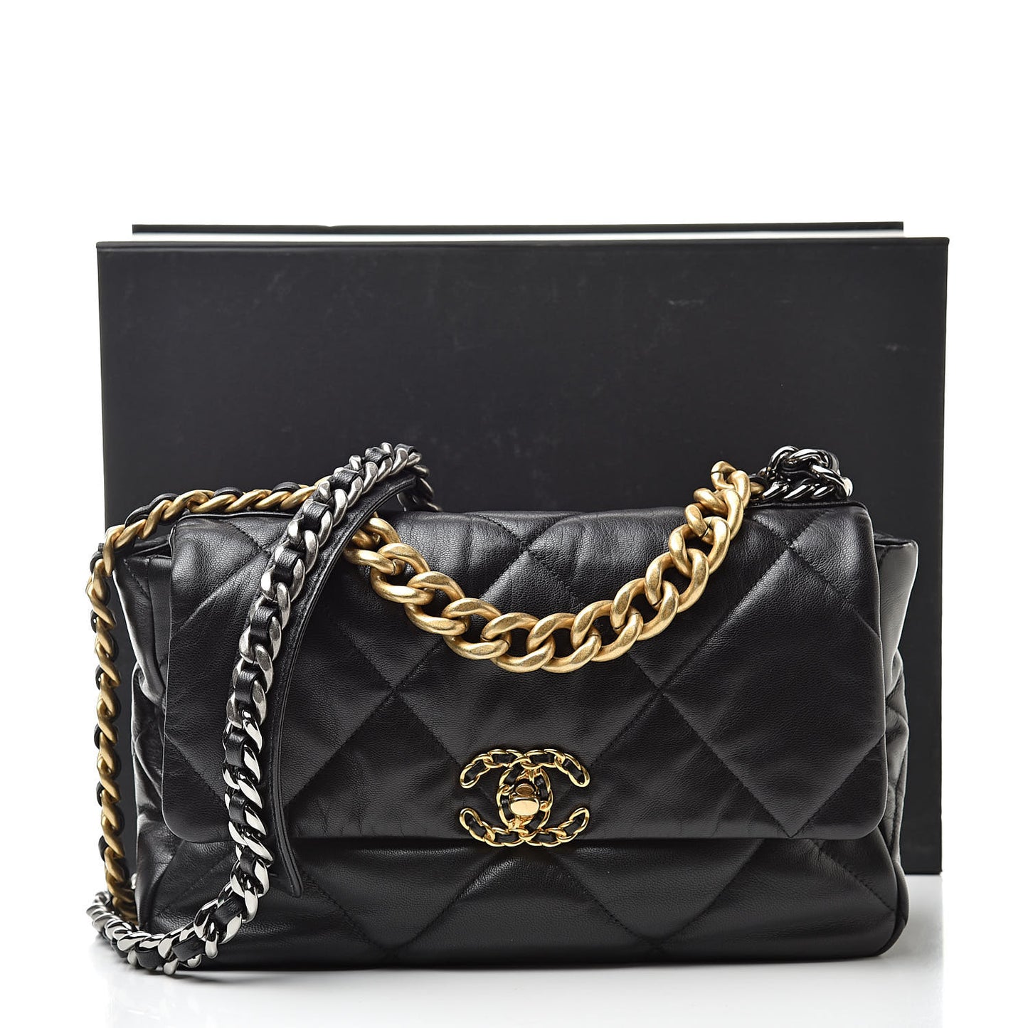 Lambskin Quilted Large 19 Flap Black