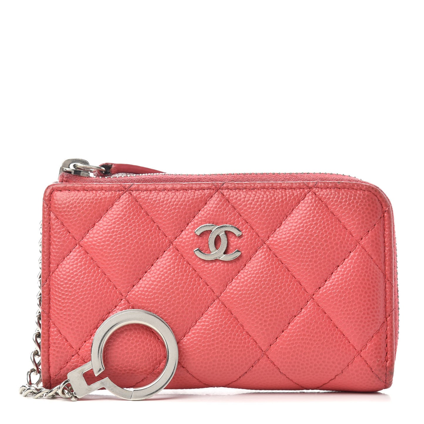 Caviar Quilted Zipped Key Holder Case Coral