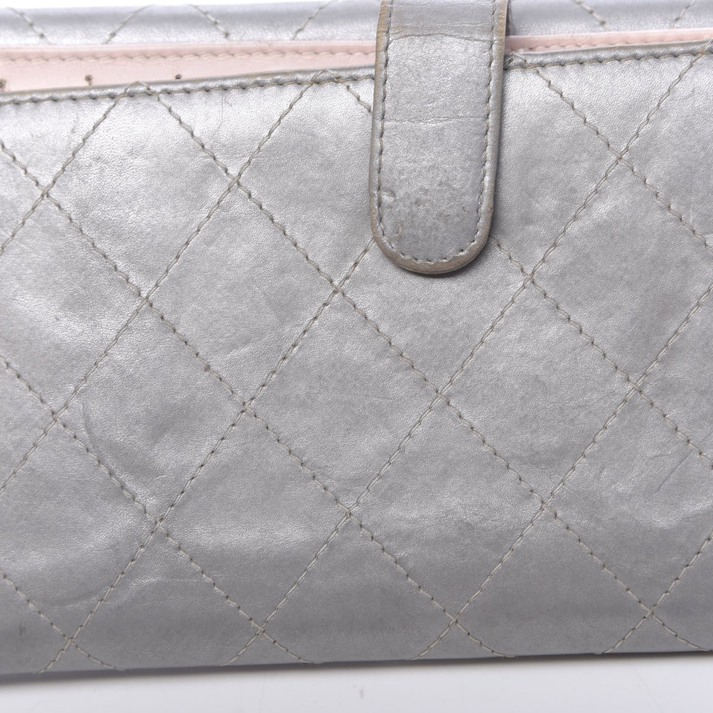 Aged Metallic Calfskin Large Palette Flap Wallet Silver