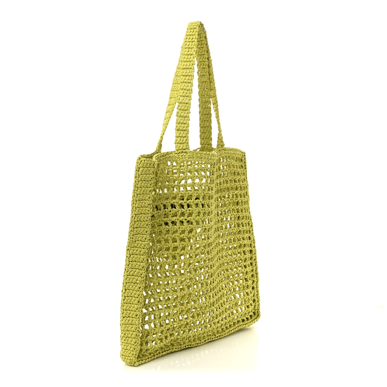 Prada Yarn Raffia Effect Crochet Logo Embroidered Tote Bag Cedro 3 of 9