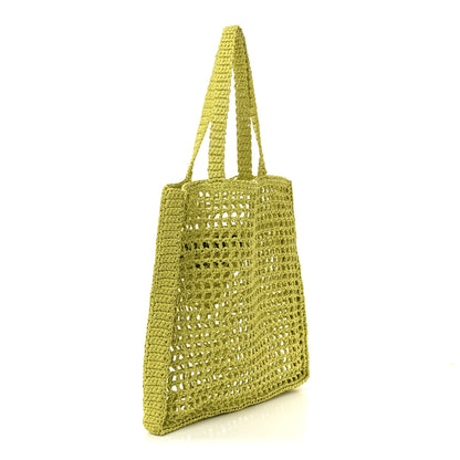 Prada Yarn Raffia Effect Crochet Logo Embroidered Tote Bag Cedro 3 of 9