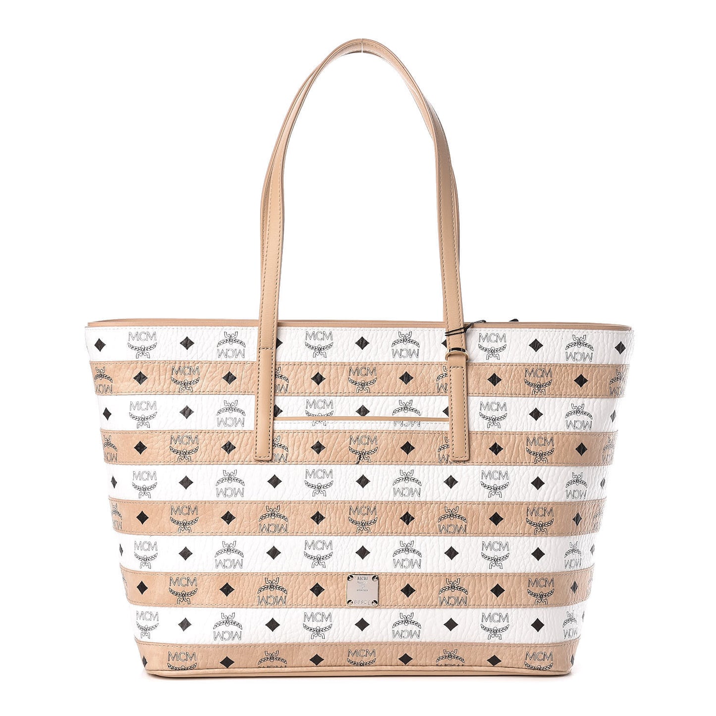 Visetos Striped Medium Anya Shopper Tote White Beige