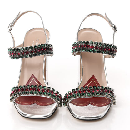 Gucci Nappa Silk Crystal Bertie High Heel Sandals 37 Argento 2 of 10