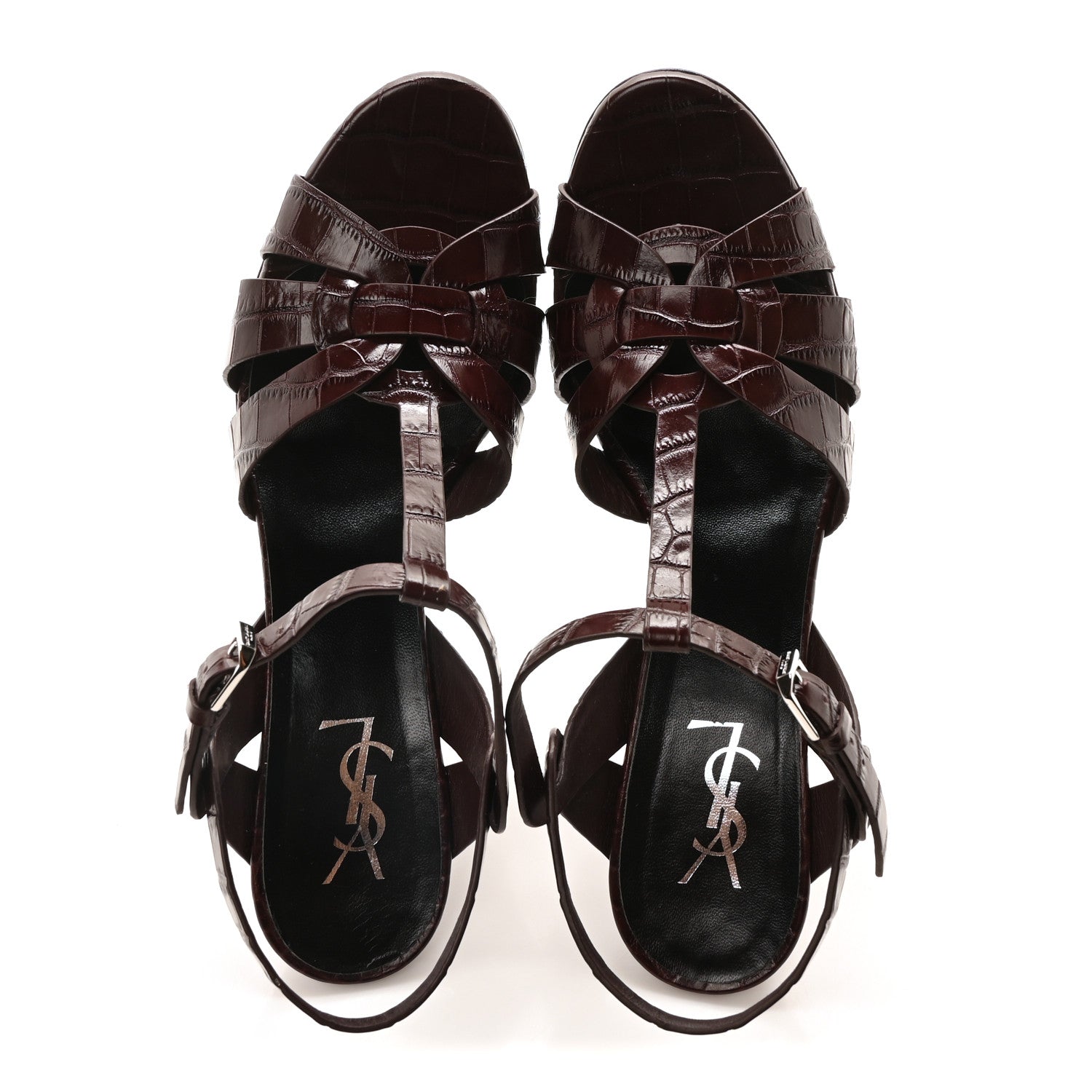 Saint Laurent Calfskin Embossed Crocodile Tribute 75 Platform Sandals 41 Rouge Legion 2 of 9