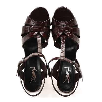 Saint Laurent Calfskin Embossed Crocodile Tribute 75 Platform Sandals 41 Rouge Legion 2 of 9