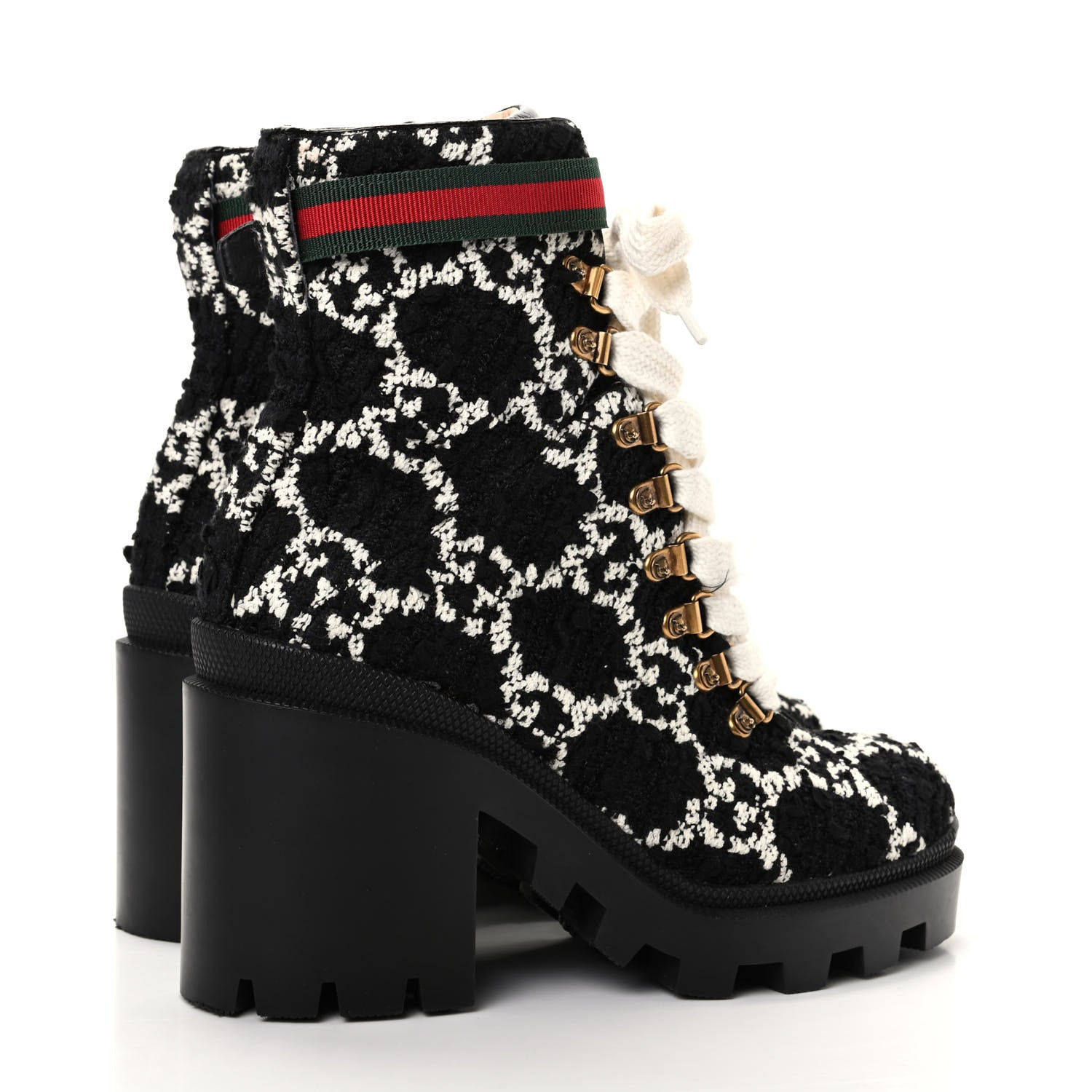 Gucci Tweed GG Monogram Lace Up Combat Ankle Boots 36.5 Black 4 of 10