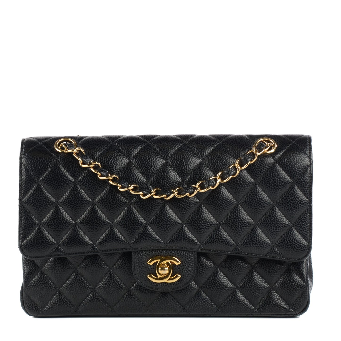 Caviar Quilted Medium Double Flap Black