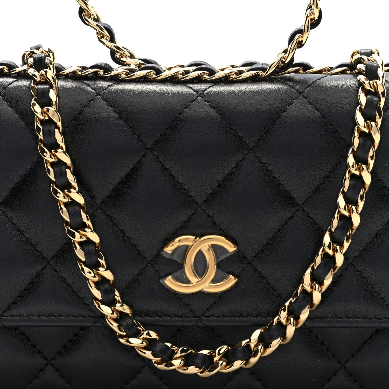 Chanel Lambskin Quilted Round Top Handle Flap Phone Holder With Chain Black 8 of 10