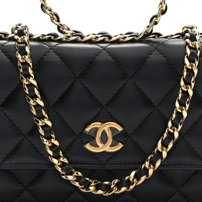Chanel Lambskin Quilted Round Top Handle Flap Phone Holder With Chain Black 8 of 10
