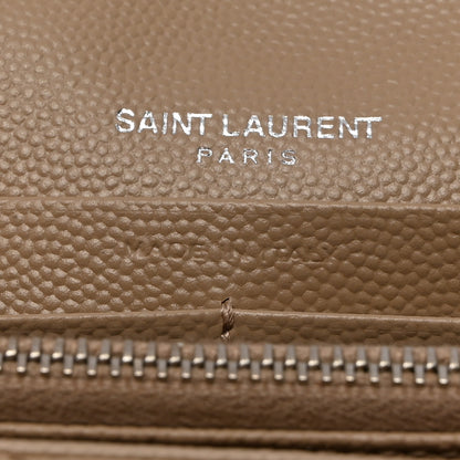 Saint Laurent Grain De Poudre Matelasse Chevron Monogram Flap Wallet Dark Beige 6 of 10
