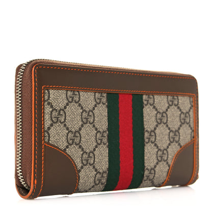 Gucci GG Supreme Monogram Web Zip Around Wallet Brown 3 of 13