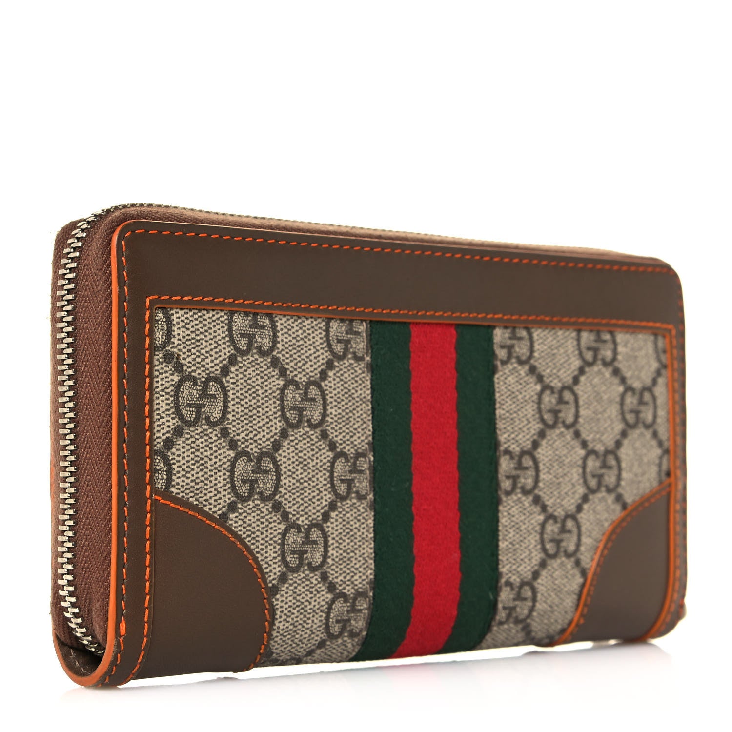 Gucci GG Supreme Monogram Web Zip Around Wallet Brown 3 of 13