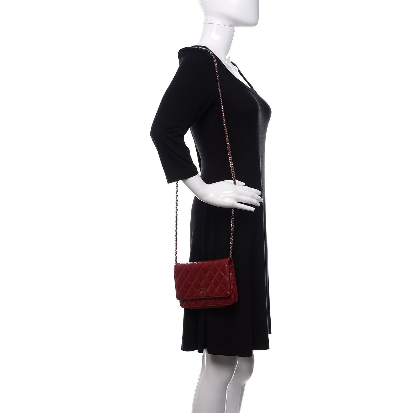 Lambskin Quilted Wallet On Chain WOC Red