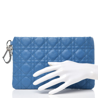 Christian Dior Panerea Canvas Cannage Flat Zip Pouch Cobalt 2 of 7