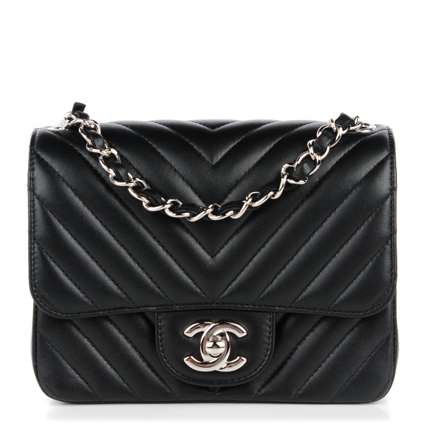 Chanel Lambskin Chevron Quilted Mini Square Flap Black 1 of 8