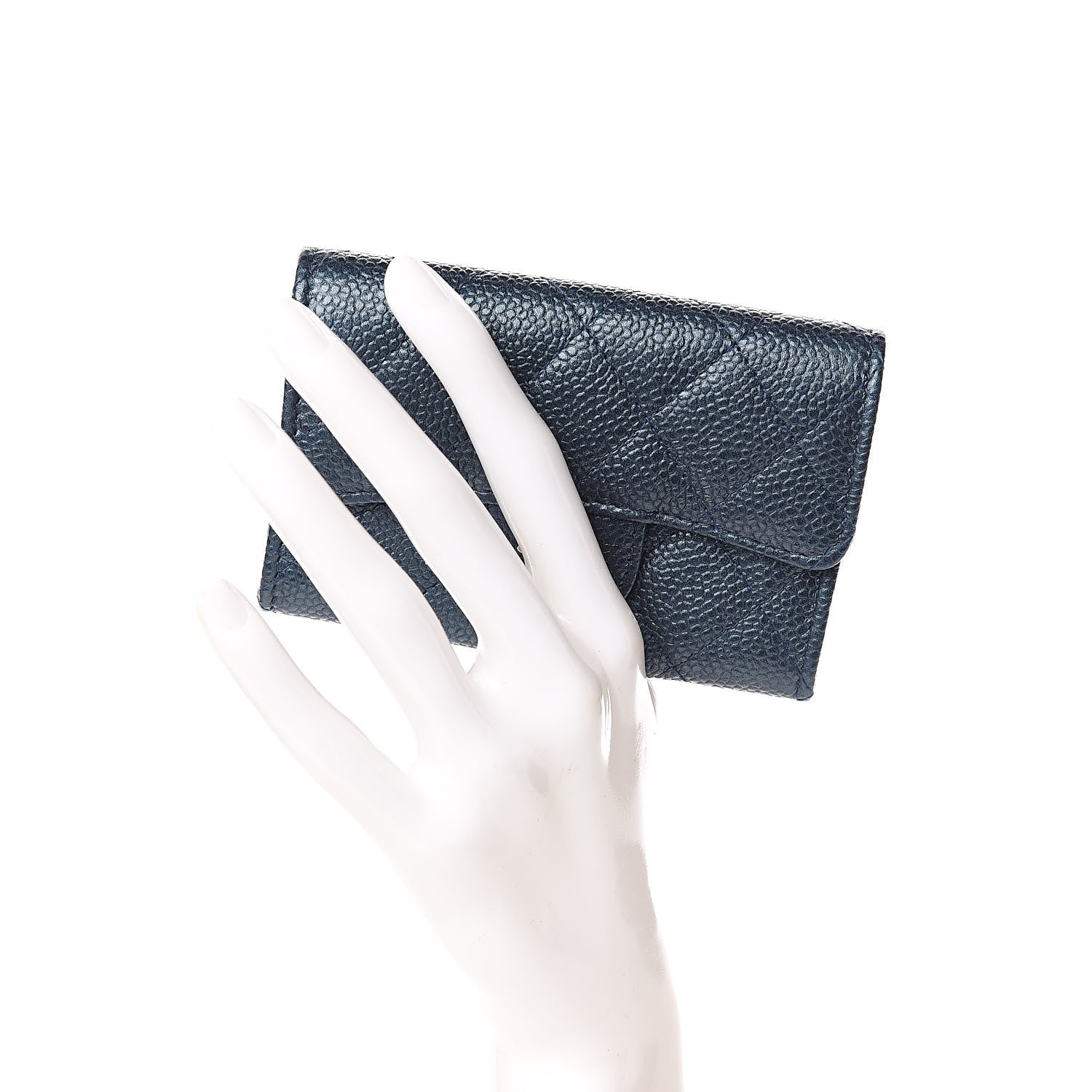 Chanel Metallic Caviar Quilted Flap Card Holder Dark Blue 2 of 9