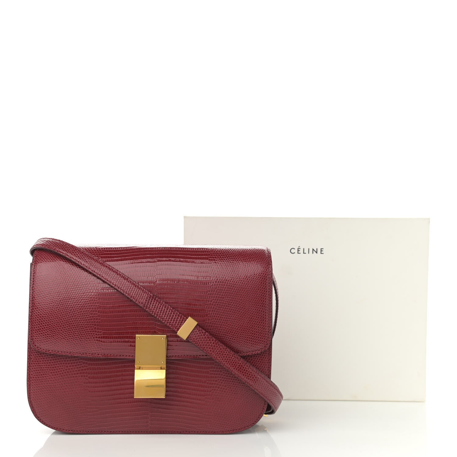 Celine Lizard Medium Classic Box Flap Bag Ruby 11 of 11