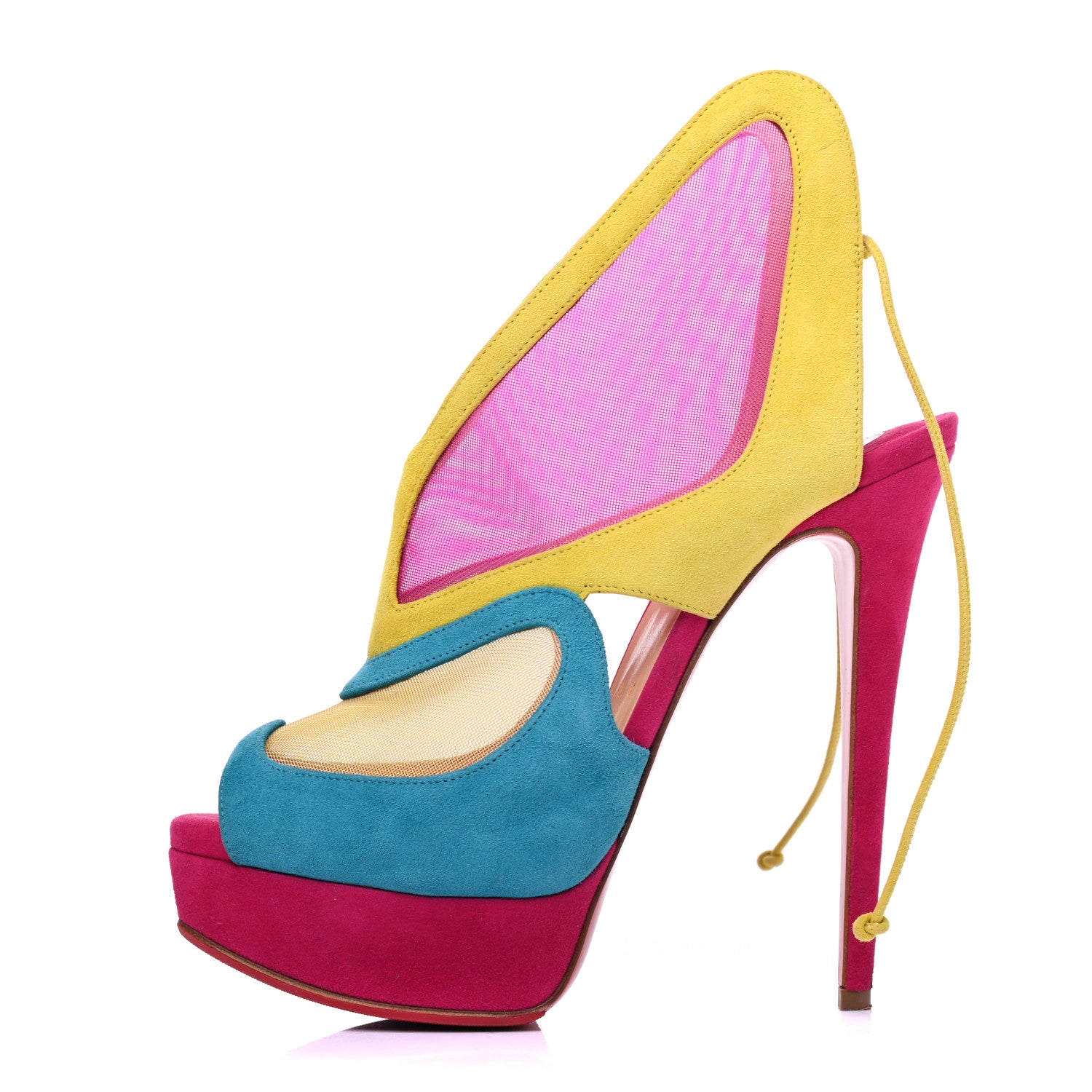 Christian Louboutin Suede Mesh Farfamesh 160 Peep Toe Platform Booties 36.5Multicolor 1 of 14