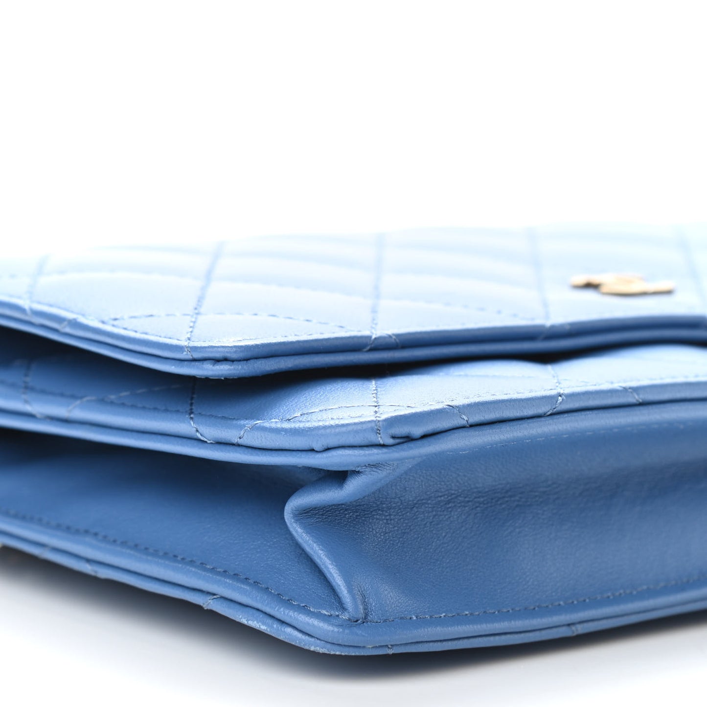 Lambskin Quilted Wallet On Chain WOC Blue