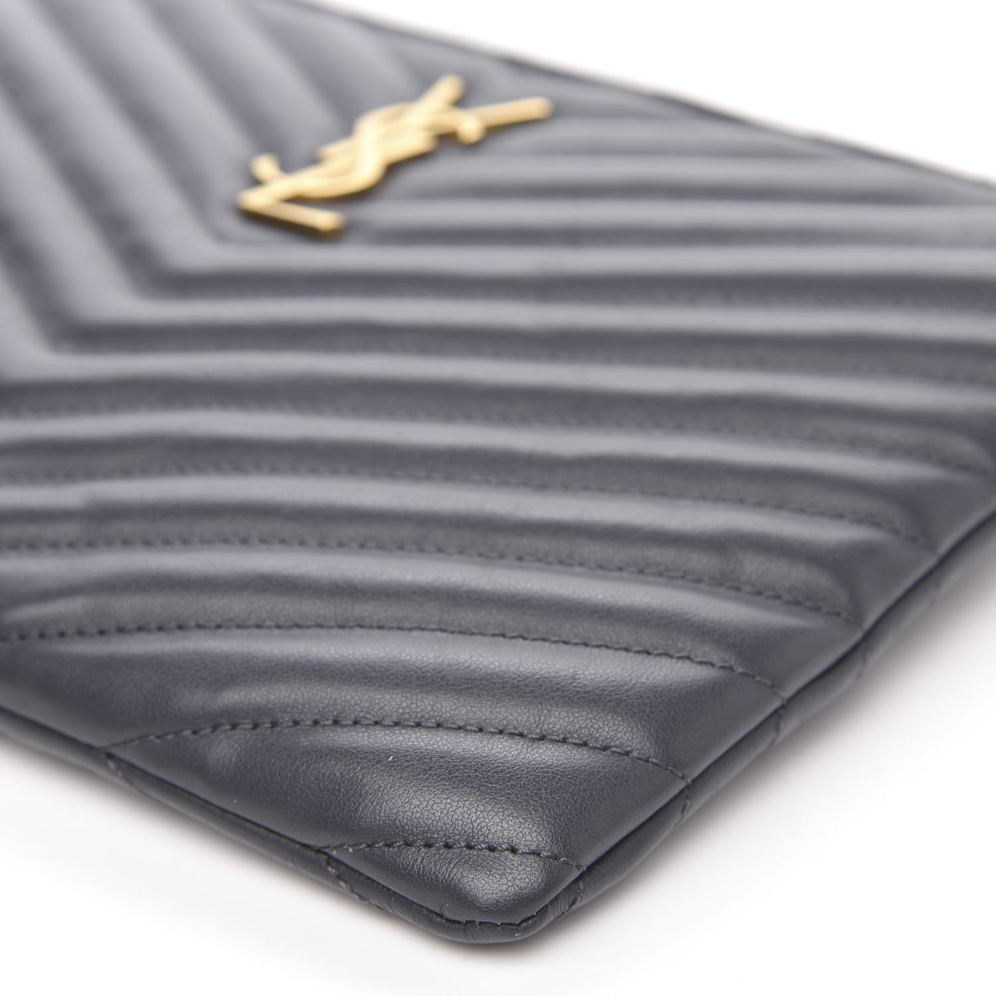 Calfskin Matelasse Chevron Monogram A5 Wristlet Dark Smog