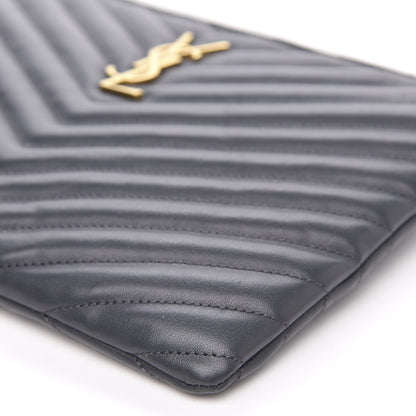 Saint Laurent Calfskin Matelasse Chevron Monogram A5 Wristlet Dark Smog 9 of 10