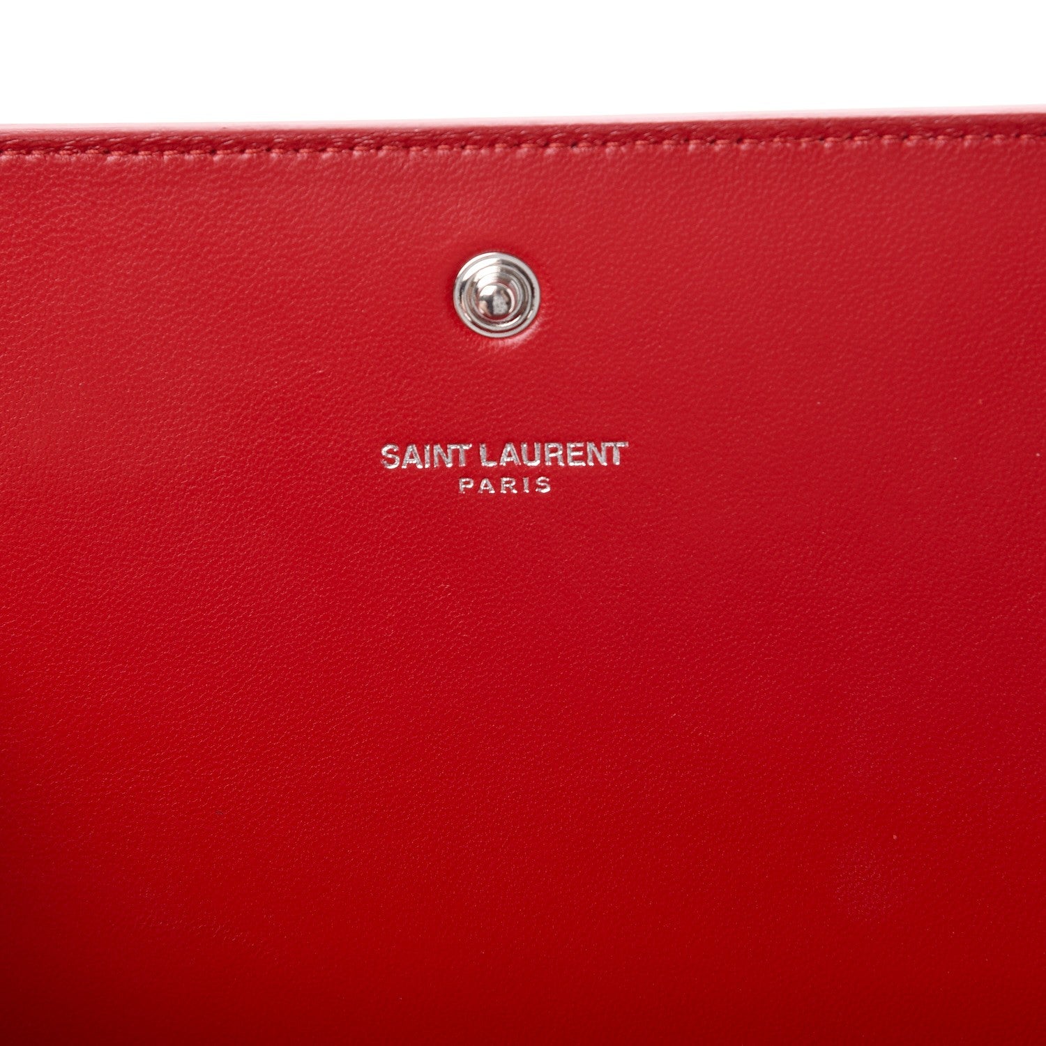 Saint Laurent Calfskin Crocodile Embossed Monogram Chain Wallet New Red 7 of 9