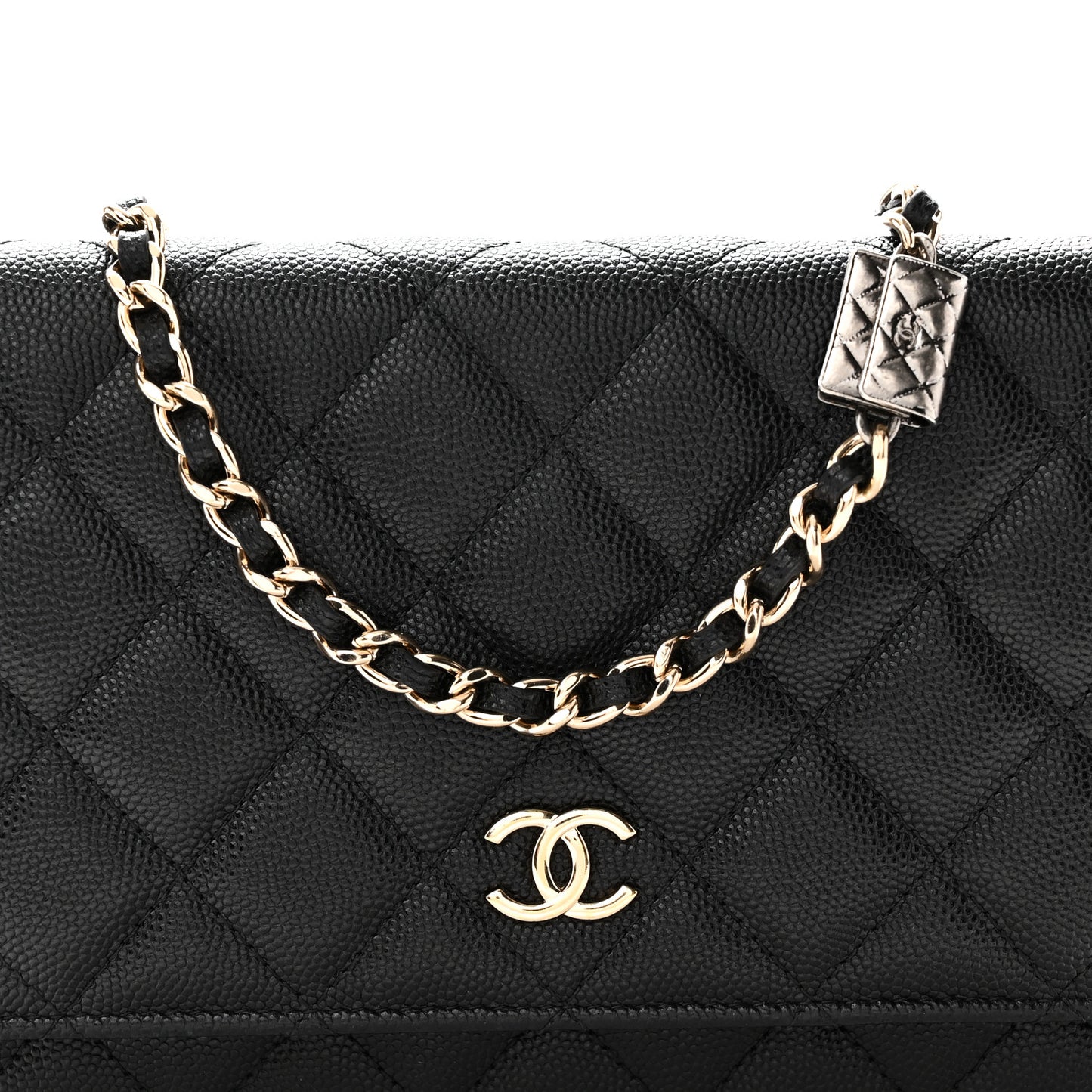 Caviar Quilted Wallet With Charms On Chain WOC Black
