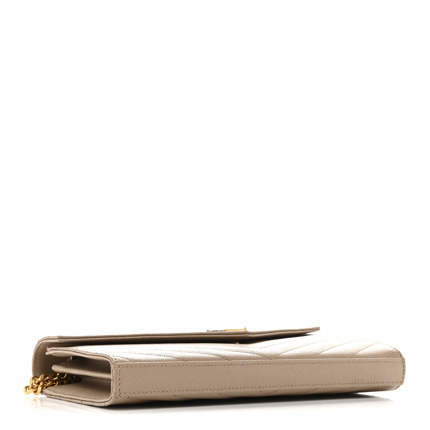 Saint Laurent Grain De Poudre Matelasse Chevron Monogram Chain Wallet Dark Beige 4 of 14