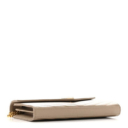Saint Laurent Grain De Poudre Matelasse Chevron Monogram Chain Wallet Dark Beige 4 of 14