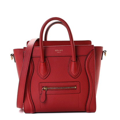 Celine Drummed Calfskin Nano Luggage Red 1 of 9