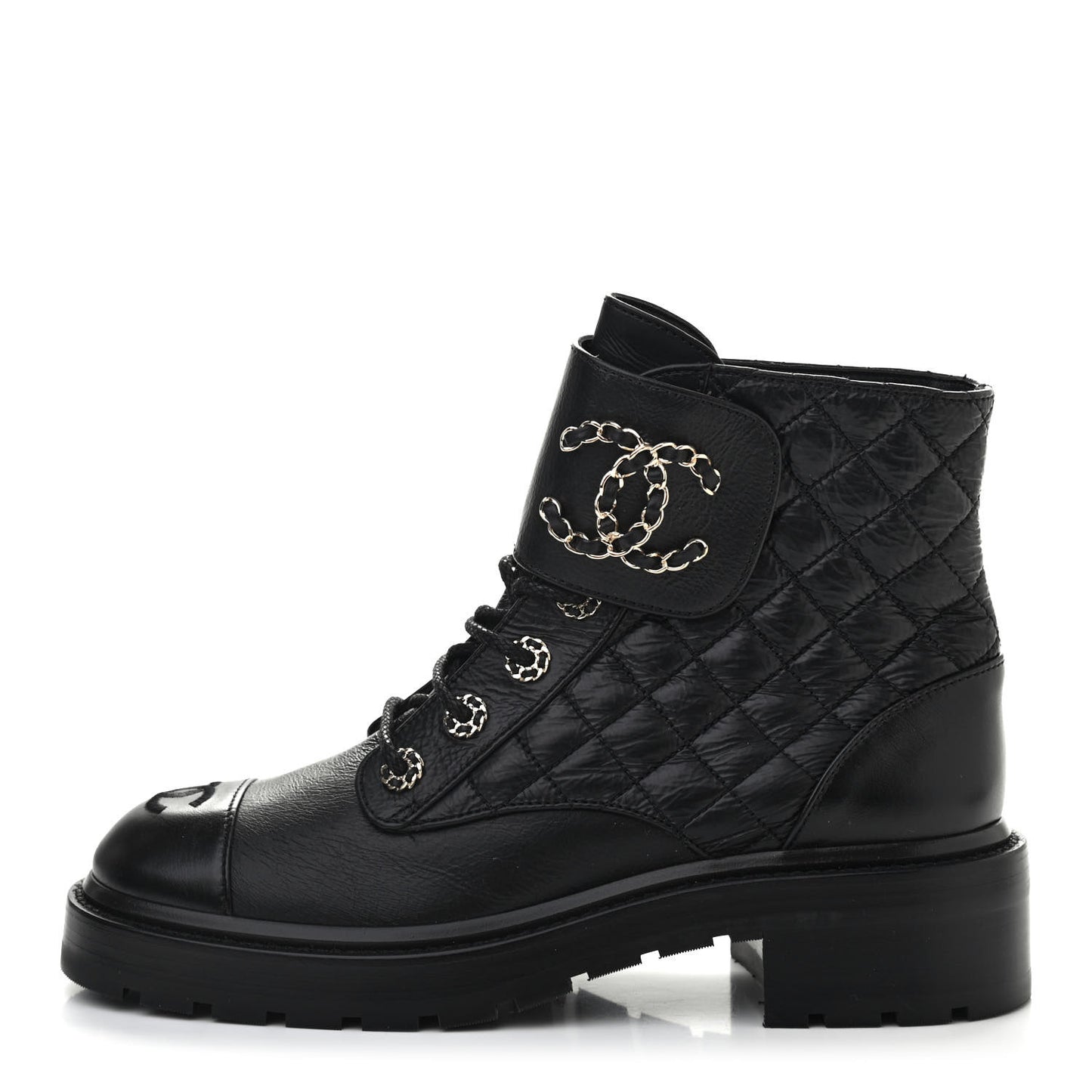 Shiny Goatskin Calfskin Quilted Lace Up Combat Boots 39 Black