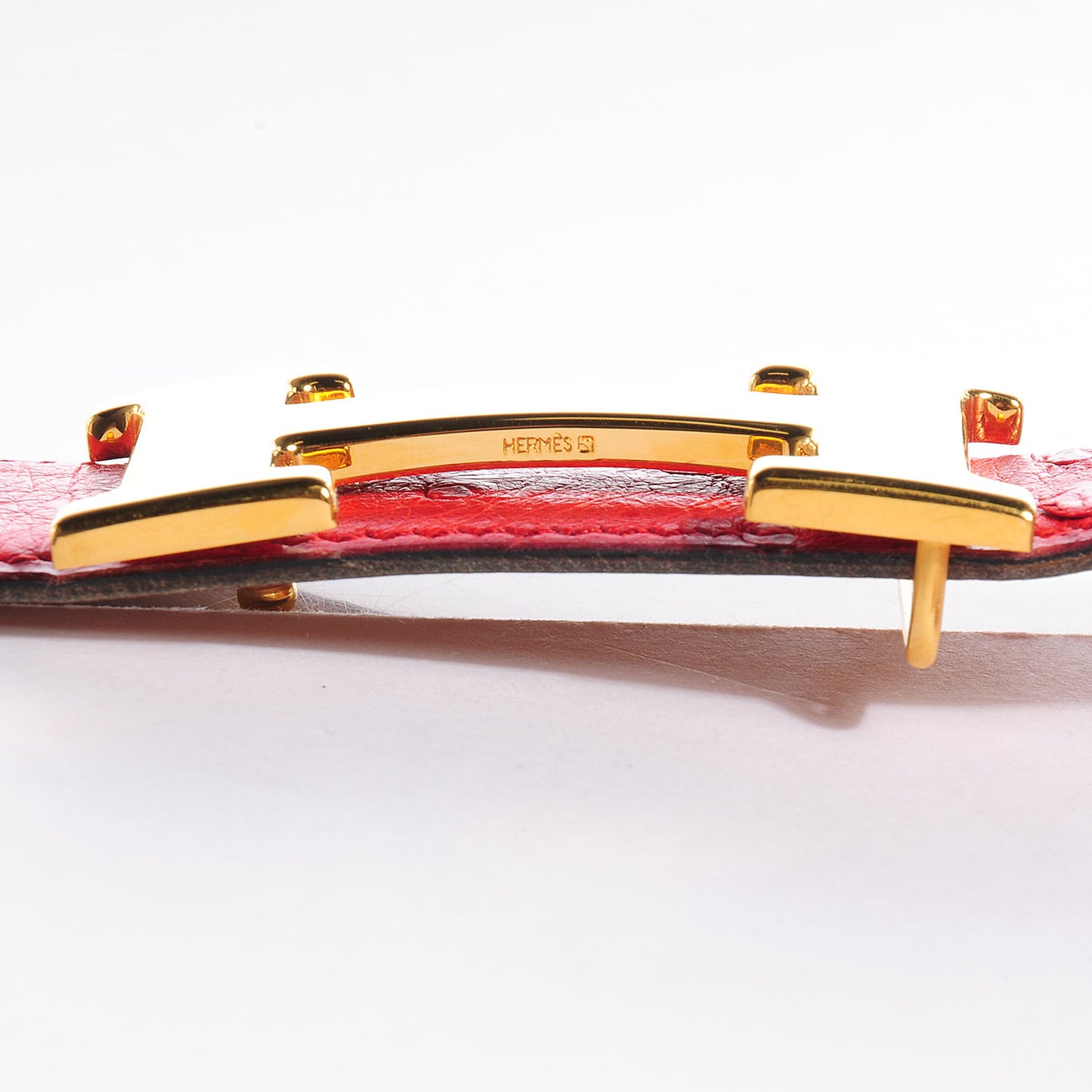 Ostrich Polished Constance 32mm H Belt 62 Rouge Vif