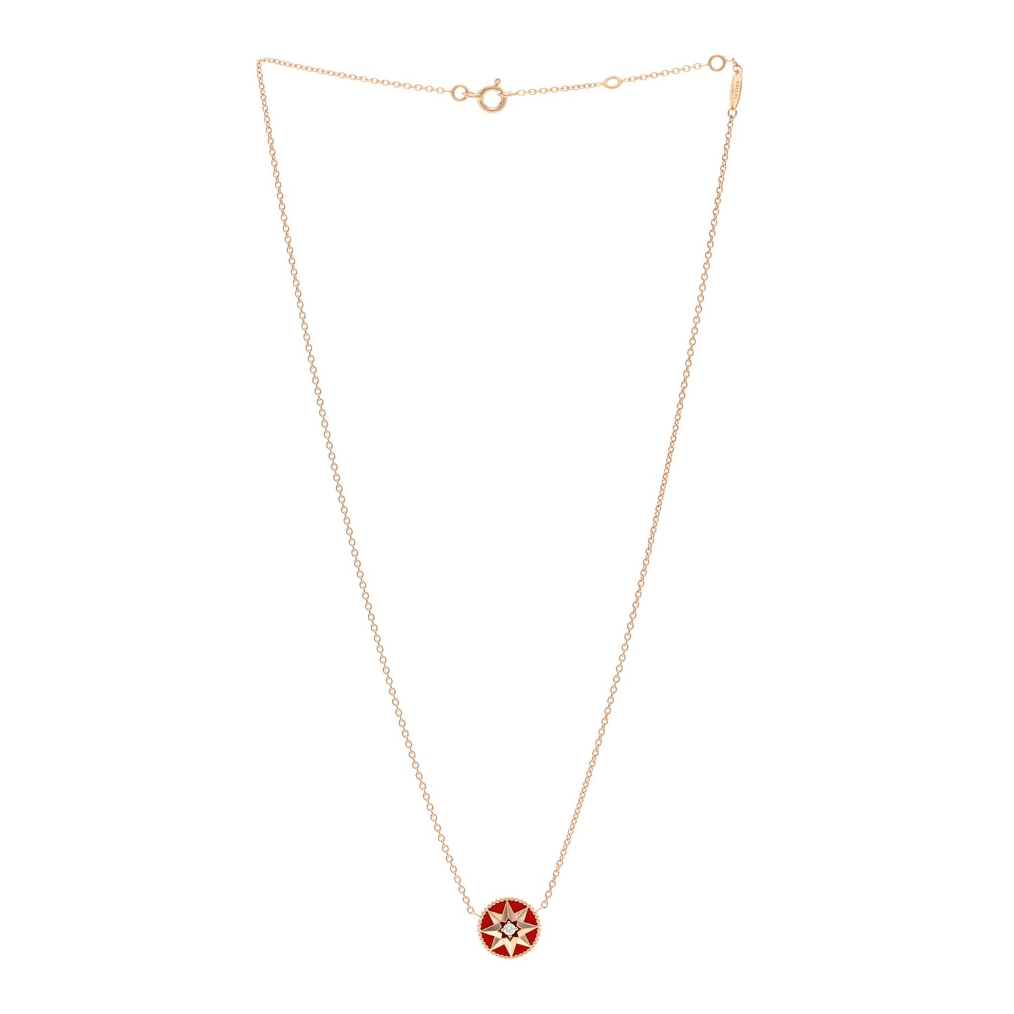 18K Rose Gold Diamond Resin Rose Des Vents Necklace Red