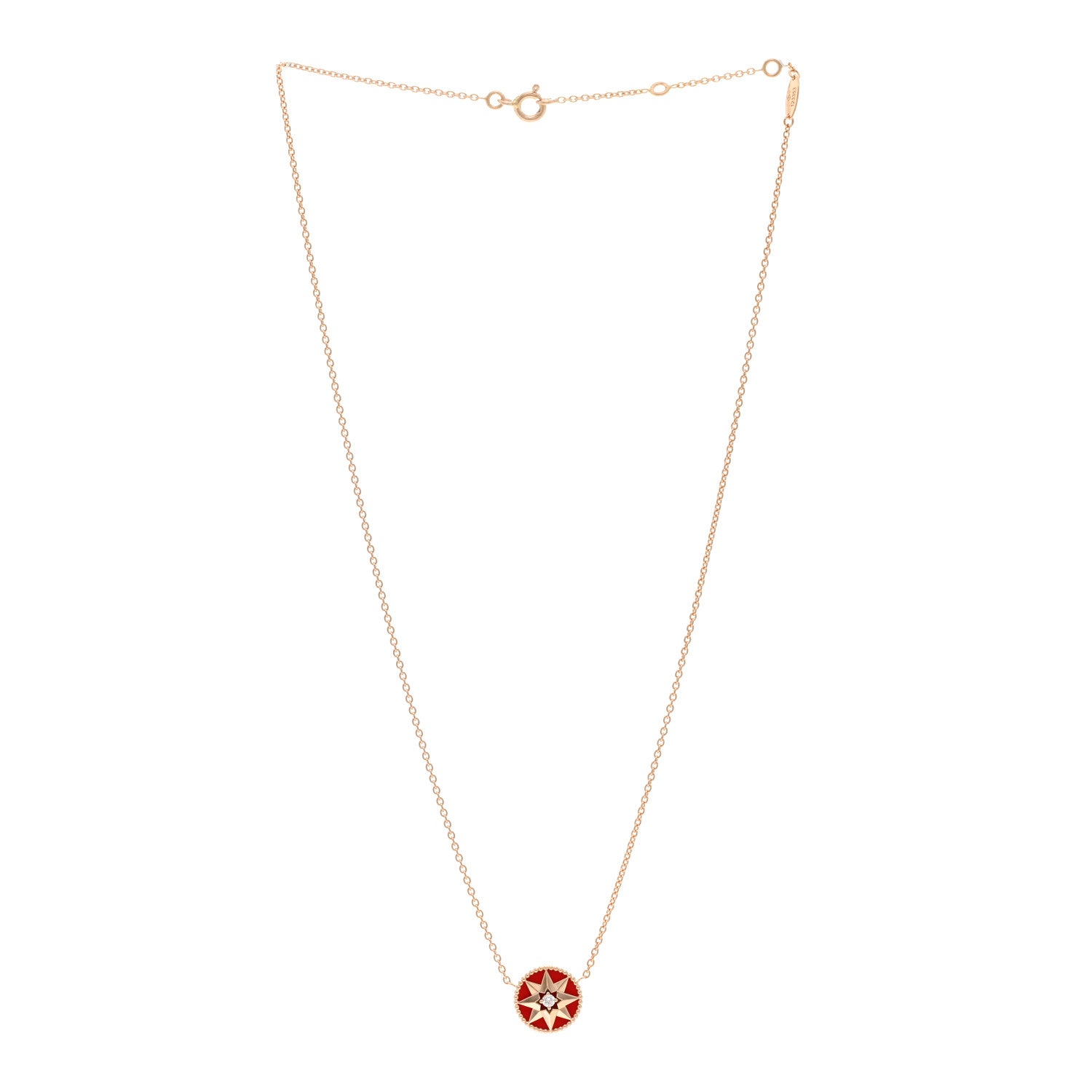 Christian Dior 18K Rose Gold Diamond Resin Rose Des Vents Necklace Red 3 of 4