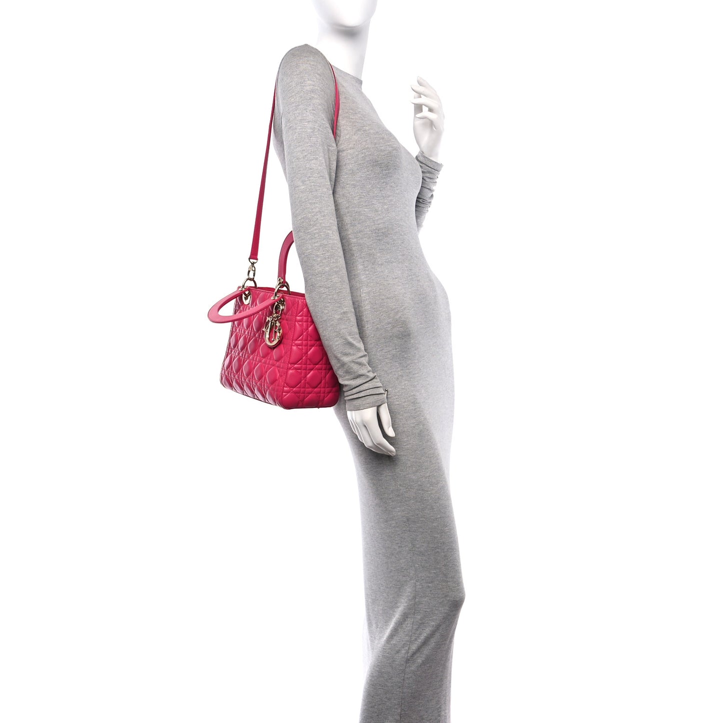 Lambskin Cannage Medium Lady Dior Fuchsia