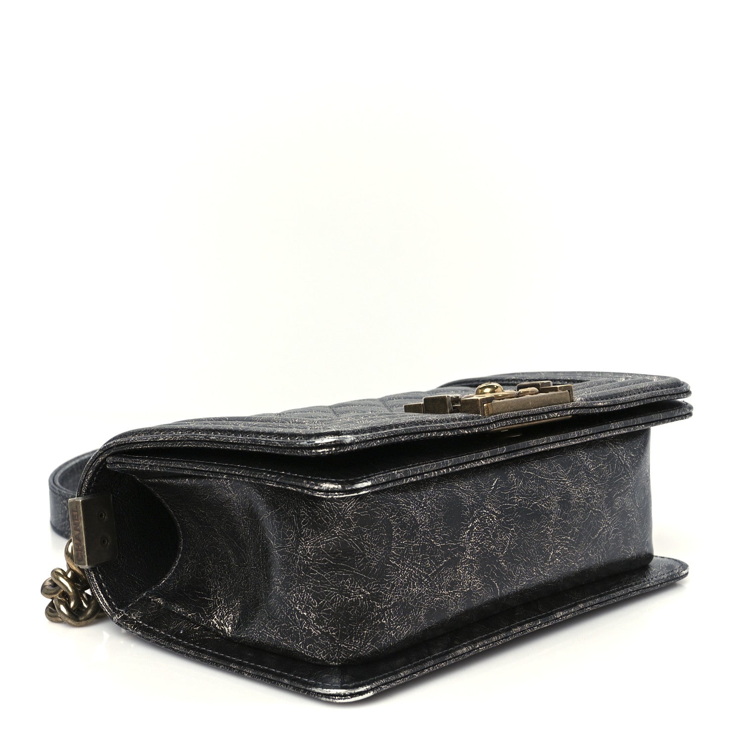 Chanel Cracked Metallic Calfskin Quilted Small Boy Flap Dark Silver 4 of 11