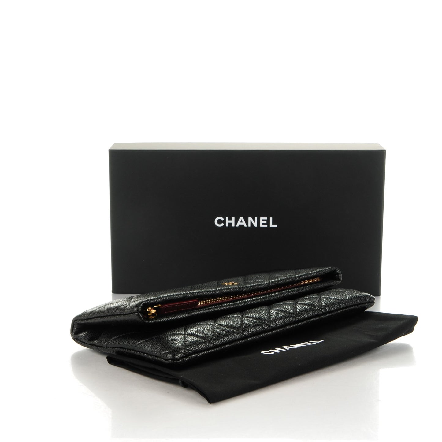 Caviar Quilted CC Beauty Clutch Black