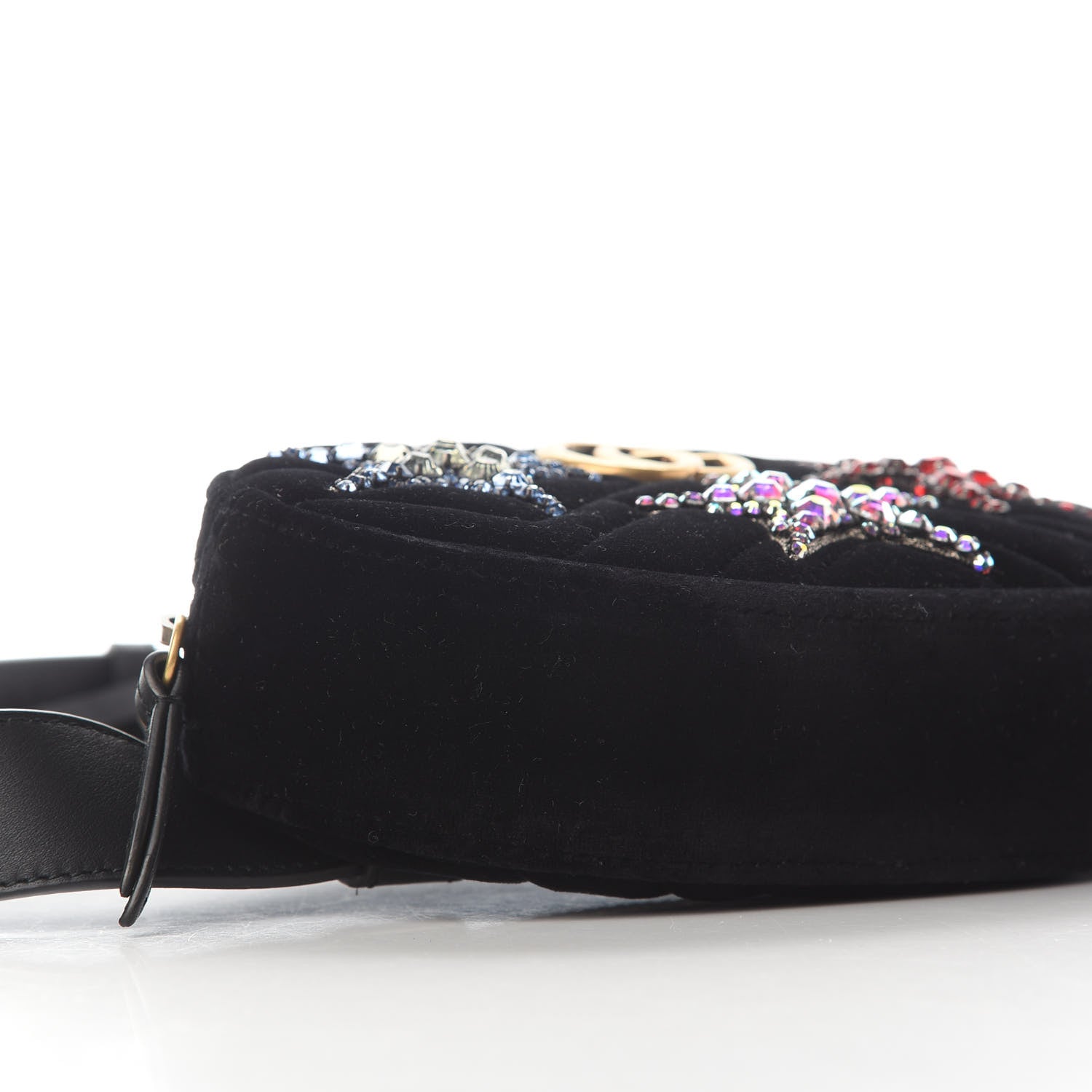 Gucci Velvet Matelasse Crystal Star GG Marmont Belt Bag 95 38 Black 8 of 11