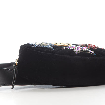 Gucci Velvet Matelasse Crystal Star GG Marmont Belt Bag 95 38 Black 8 of 11