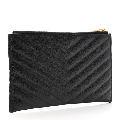 Saint Laurent Grain De Poudre Chevron Monogram Bill Pouch Black 2 of 4