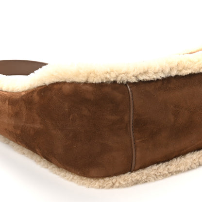 Saint Laurent Suede Shearling Small Le 5 A 7 Soft Hobo  Dark Sigaro Natural Beige 9 of 10