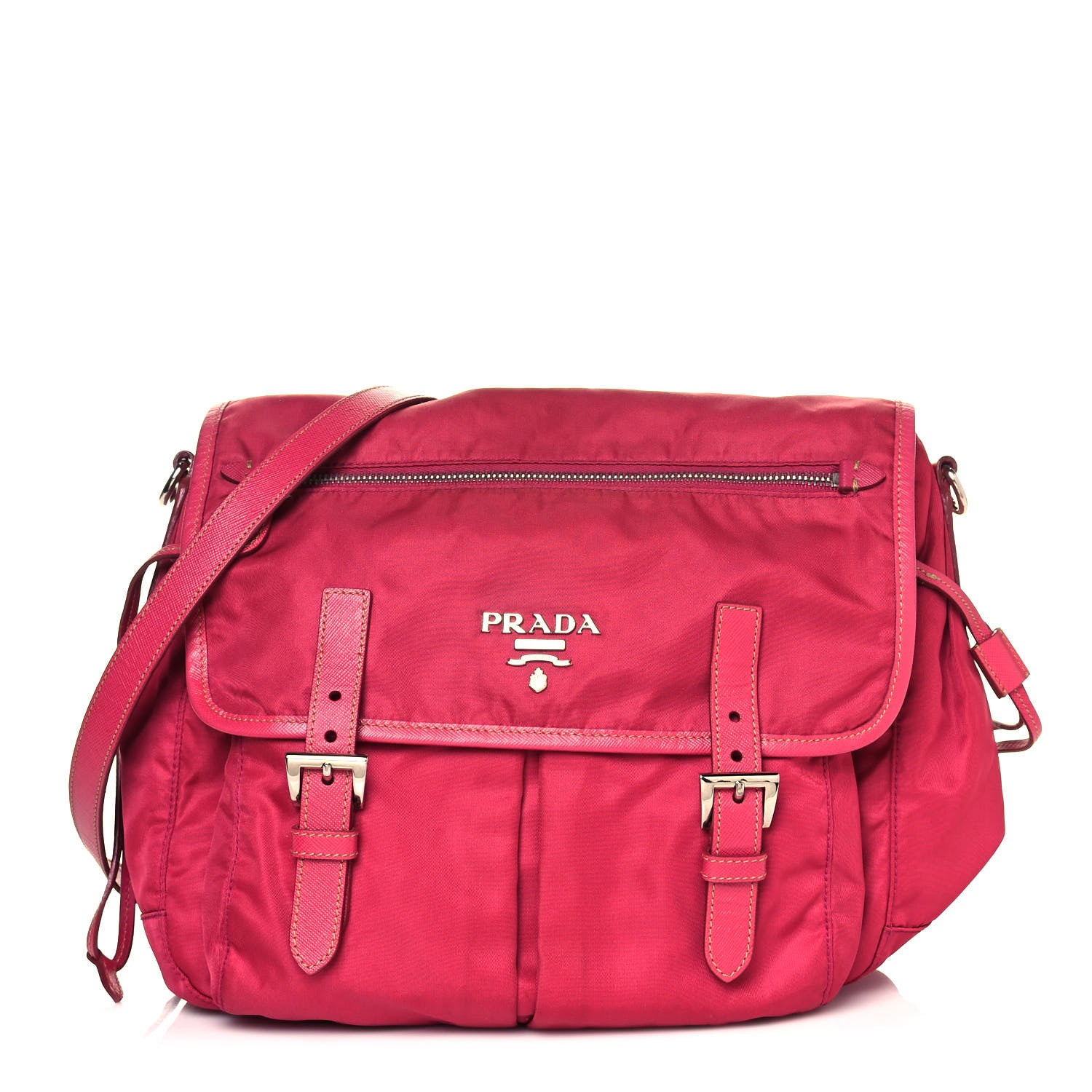 Prada Tessuto Nylon Saffiano Messenger Bag Fuxia 1 of 17